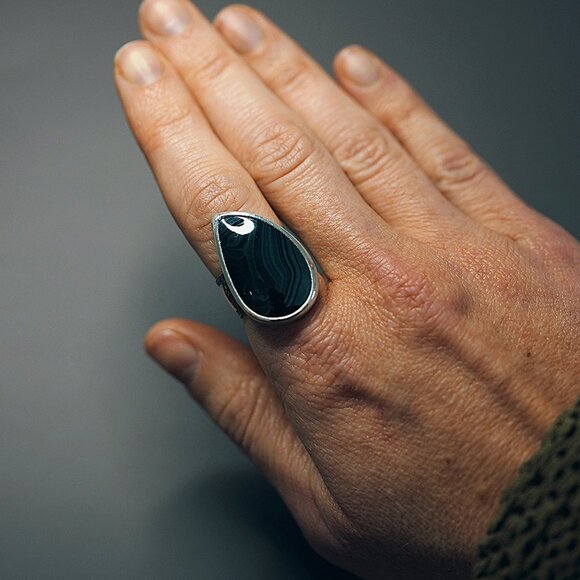 Celestial Psilomelane Statement Ring SZ 7.25 Handmade by Me Sterling Silver - Picture 7 of 12